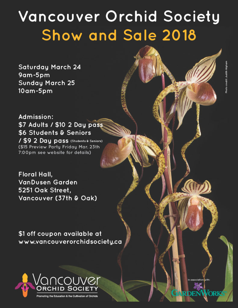 Vancouver Orchid Society Show & Sale @ VanDusen Botanical Garden, Floral Hall | Vancouver | British Columbia | Canada